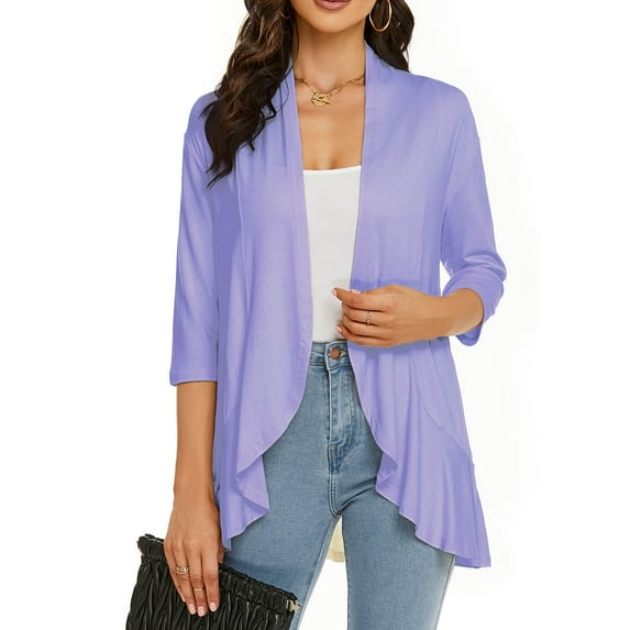 Idoravan Cardigans for Women Spring Women's 3/4 Sleeve Fashion Casual Comfortable Solid Color Cardigan Top Blouse