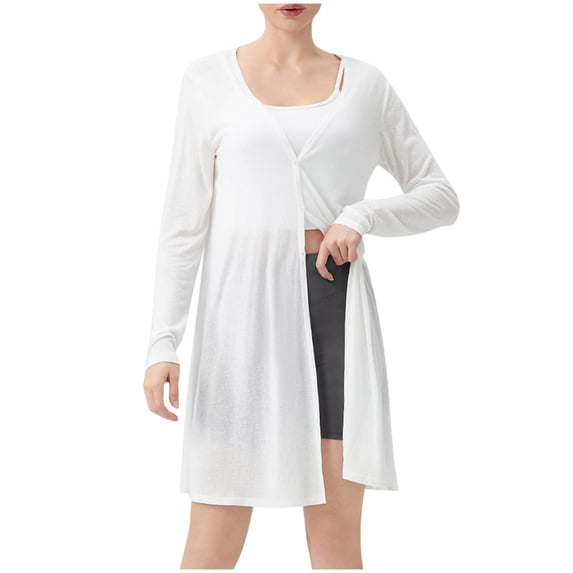 Idoravan Cardigans for Women Spring Women's All Seasons Long Sleeve Buttons Long Breathable Loose Cardigans Coat