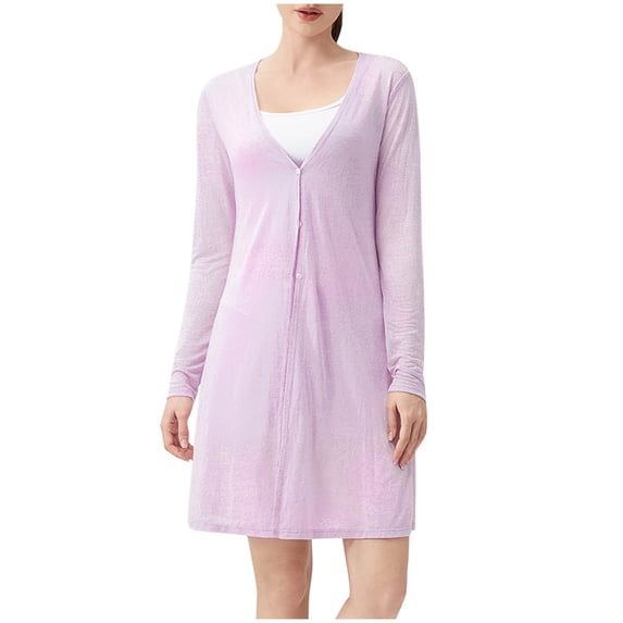 Idoravan Cardigans for Women Clearance Spring Women's All Seasons Long Sleeve Buttons Long Breathable Loose Cardigans Coat