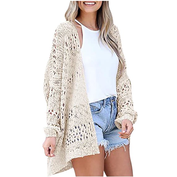 Idoravan Cardigans for Women Clearance Spring Women's Crochet Cardigan Kimono Boho Long Sleeve Lightweight Soft Oversized Open Front Knitted Sweater
