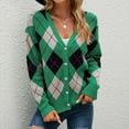 thumbnail image 1 of Idoravan Cardigans for Women Clearance Spring Women's Diamond Check Colorblock Knit Button Long Sleeves Cardigan Jacket Sweater Top, 1 of 1