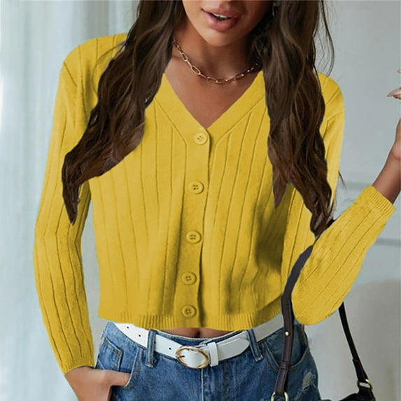 Idoravan Cardigans for Women Clearance Spring Women's Fashion Casual Long Sleeve Solid Color Sweater Tops Blouse Cardigan