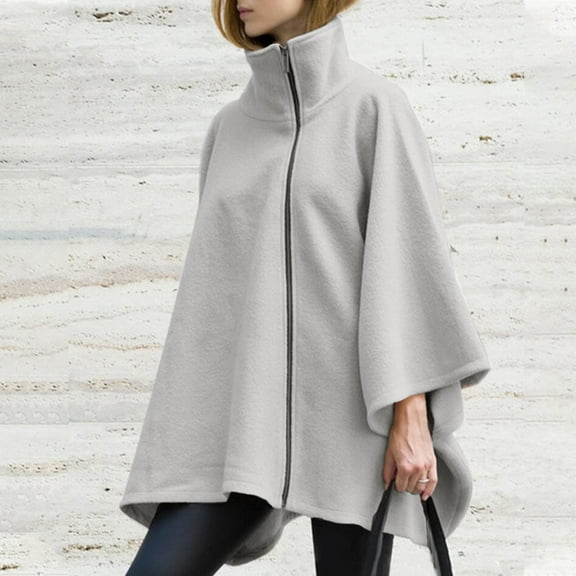 Idoravan Cardigans for Women Spring Women's Fashion Irregular Medium Long Sleeve Zipper Coat Solid Cardigan Coat Cape