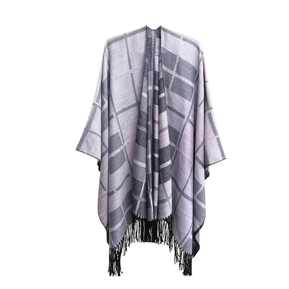 Idoravan Cardigans for Women Spring Women's Fashion Shawl Plaid Print Cloak Loose Tops Blouse Knitted Sweater Coat