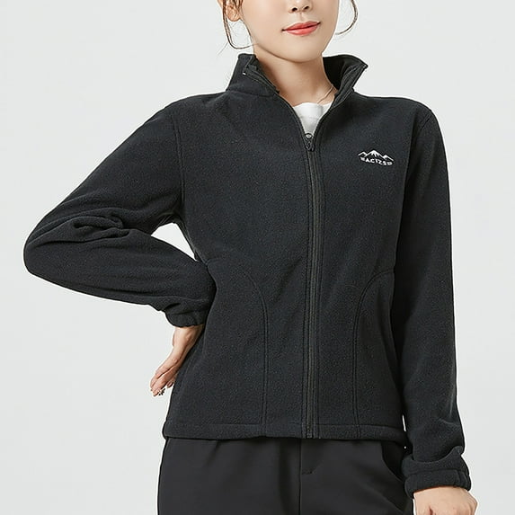 Idoravan Cardigans for Women Clearance Spring Women's Long Sleeve Stand Collar Coat Casual Solid Color Fleece Jacket Zipper Hoodless Cardigan Tops