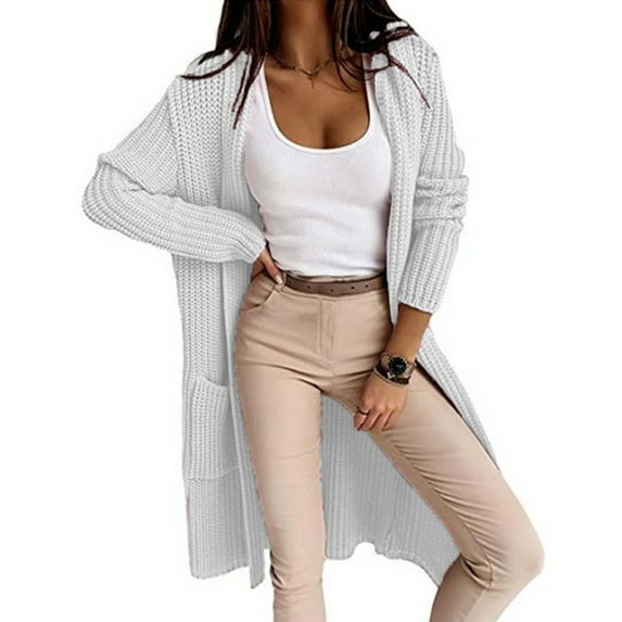Idoravan Cardigans for Women Spring Women's Solid Color Cardigan Wool Sweater Pocket Recreational Long Sleeve Tops