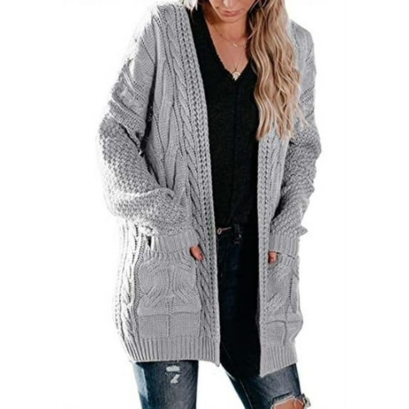 Idoravan Cardigans for Women Spring Women's Solid Color Cardigan Wool Sweater Pocket Recreational Long Sleeve Tops