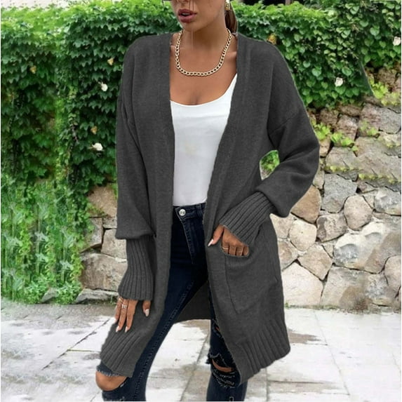 Idoravan Cardigans for Women Spring Women's Solid Color Cardigan Wool Sweater Pocket Recreational Long Sleeve Tops