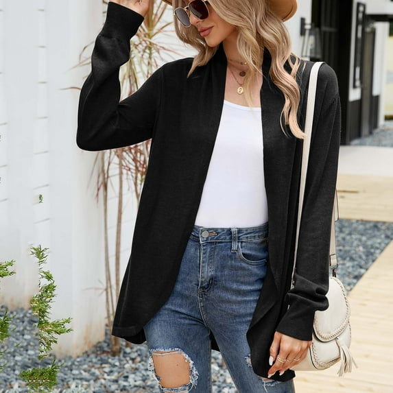 Idoravan Cardigans for Women Spring Women's Solid Color Long Sleeve Cardigan Knitted Sweater Warm Jacket