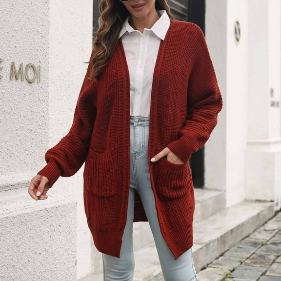 Idoravan Cardigans for Women Spring Womens Fashion Pocket Long Sleeves Solid Color Loose Tops Blouse Sweater Cardigan