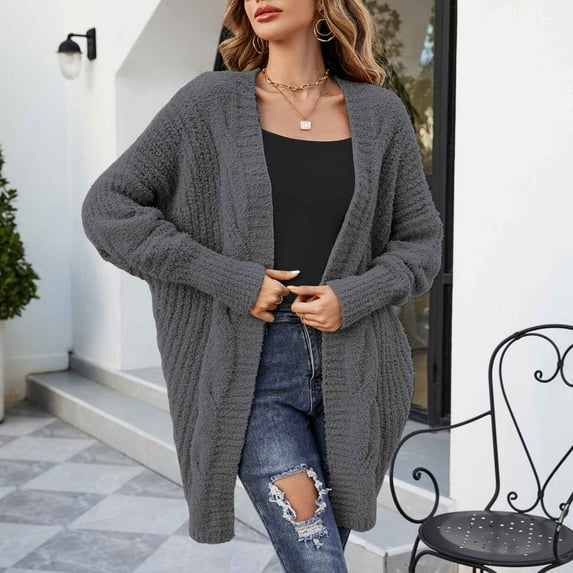 Idoravan Cardigans for Women Spring Womens Fashion Solid Color Long Sleeves Knit Cardigan Loose Tops Blouse Sweater