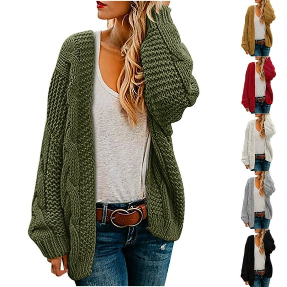 Idoravan Cardigans for Women Plus Sizes Women's Cardigan Color Coarse Knit Loose Oversized Knitwear Yellow