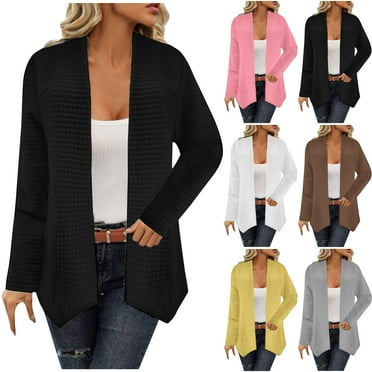 Idoravan Cardigans for Women Plus Sizes Clearance Women's Fall/Winter New Casual Loose Solid Color Tops Long Sleeved Cardigan Black