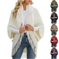 thumbnail image 1 of Idoravan Cardigans for Women Plus Sizes Clearance Women's Knitted Cape Coat with Collar Fringe Shawl Green, 1 of 6