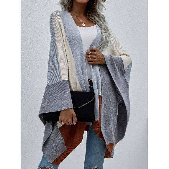 Idoravan Cardigans for Women Spring Women's Fashion Shawl Color Matching Loose Tops Blouse Knitted Sweater