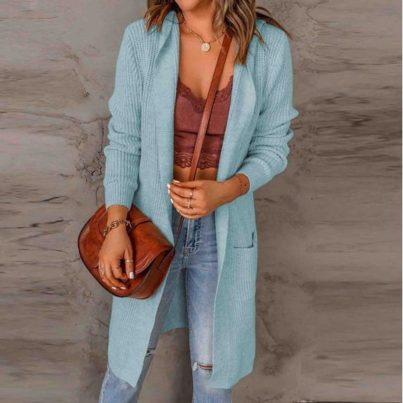 Idoravan Cardigans for Women Spring Women's Fashion Top Cardigan Pocket Medium And Long Term Outwear Long Sleeve Coat