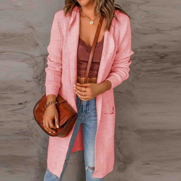 Idoravan Cardigans for Women Spring Women's Fashion Top Cardigan Pocket Medium And Long Term Outwear Long Sleeve Coat