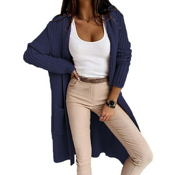 Idoravan Cardigans for Women Spring Women's Solid Color Cardigan Wool Sweater Pocket Recreational Long Sleeve Tops