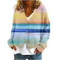 thumbnail image 1 of Idoravan Cardigans for Women Trendy Women's Casual Cardigan Button Print Fashionable and Comfortable Long Sleeve Top Light Blue S, 1 of 5