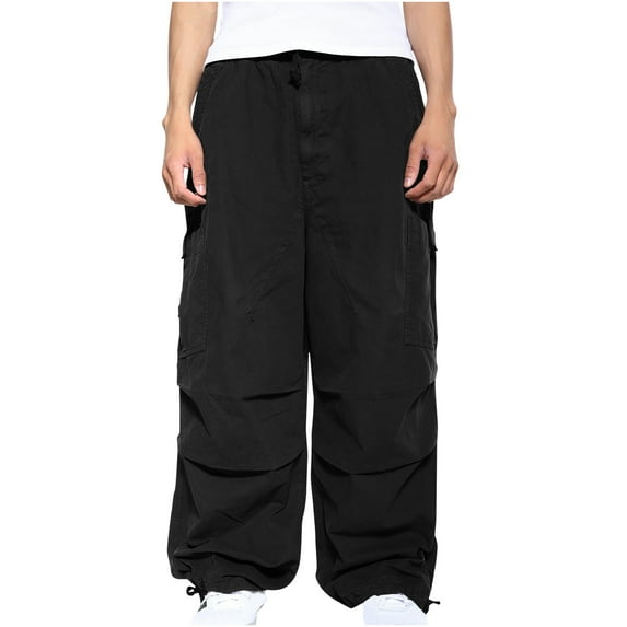Idoravan Cargo Pants for Men Clearance Men's Cargo Pants Solid Color Straight Leg Pants Outdoor Street Casual Sports Overalls Pants Black M