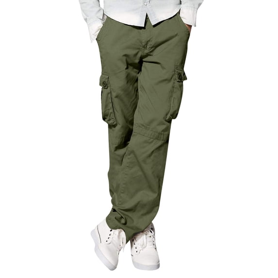Idoravan Cargo Pants for Men Men's Cargo Pants Slim Multi Pocket Straight Trousers Outdoor Sports Overalls Pants Army Green L
