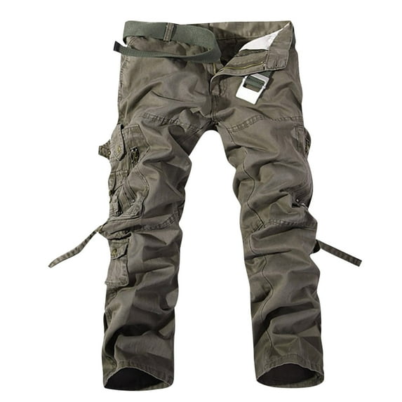 Idoravan Cargo Pants for Men Men's Loose Multi-Pocket Washed Overalls Outdoor Casual Pants Trousers