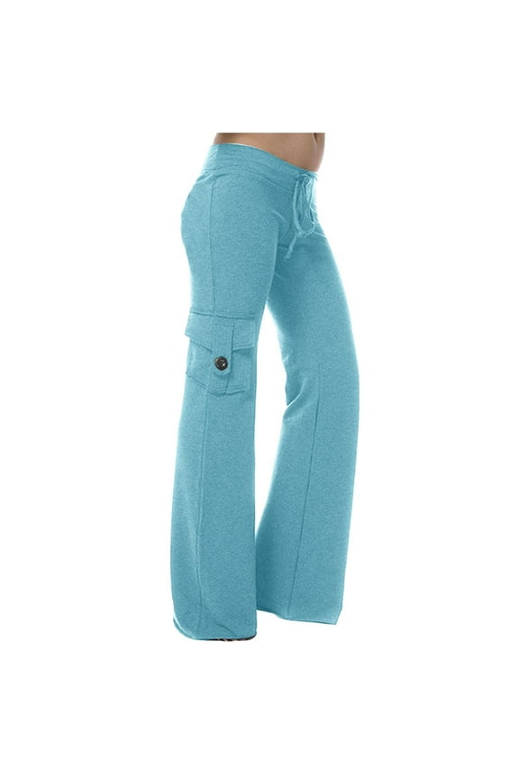 Cargo Pants for Women Women Workout Out Leggings Stretch Waist Button Pocket Yoga Gym Loose Pants Sky Blue XXXL