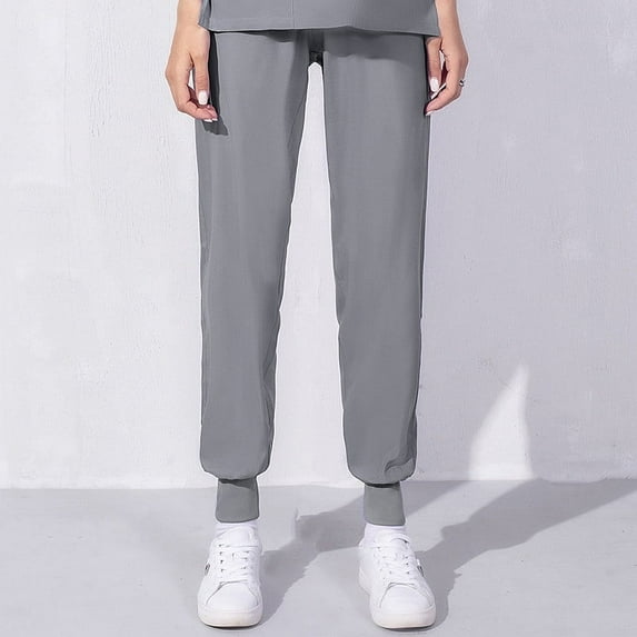 Idoravan Cargo Pants for Women Clearance Women's Solid Color Four Seasons Loose Bunched Feet Work Pants Nurse Dress Pants Gray S