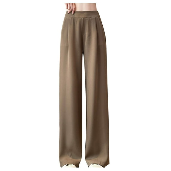 Idoravan Cargo Pants for Women Clearance Women's Spring and Color Versatile Straight Tube High Waisted Commuting Suit Pants Wide Leg Pants Khaki L
