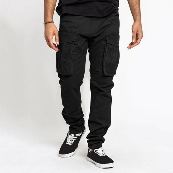 Idoravan Casual Pants for Men Clearance Casual Men's Wide Leg Pants Cargo Pocket Lace-up Casual Sweatpants Full Length Pants Black M