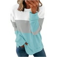 thumbnail image 1 of Idoravan Casual Womens Sweatshirts Long Sleeve ,Women Casual Patchwork Printed Round Neck Long Sleeve Pullover Blouse Sweatshirt Tops Light Blue M, 1 of 5