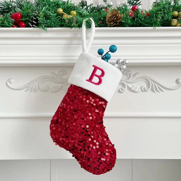 Idoravan Christmas Stockings with Initials Christmas Letter Solid Stocking Wool Pendant Christmas Decorations Gift Bag Socks