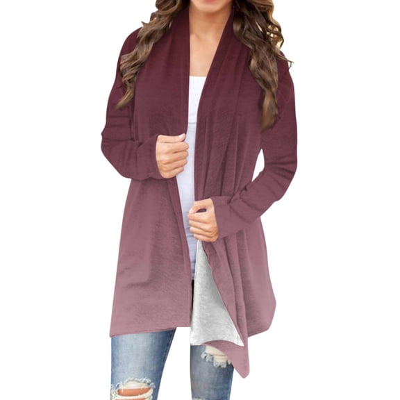 Idoravan Off Clear Cardigans for Women Trendy Summer and Spring Fashion Women Customer Customization Printing Long Sleeve T-shirt Pullover Round-Neck Blouse Wine M