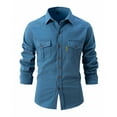 thumbnail image 1 of Idoravan Mens Tops Plus Size, Men's Loose Fallow Button Lapel Men's Sport Long-Sleeved Lapel Top/Shirt Blue L, 1 of 9