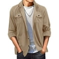 thumbnail image 1 of Idoravan Clearance Mens Tops Plus Size, Men's Suede Lapel Button Pocket Fallow Long-Sleeved Hoodless Casual Coat/Jacket Khaki XXXL, 1 of 8
