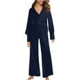 thumbnail image 1 of Idoravan Clearance Women's Sleepwear Set Women Satin Pajamas Set Long Sleeve Silk Top and Wide Leg Pants Pjs Lounge Sets with Pockets Navy XL, 1 of 8