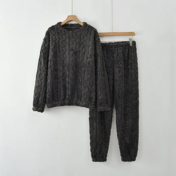 Idoravan Women's Sleepwear Set Women's Casual Long Sleeved Top Loose Pants Home Clothing Pajama Set Dark Gray Free Size