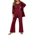 thumbnail image 1 of Idoravan Clearance Women's Sleepwear Set Womens Silk 3 Piece Pajamas Satin Camisole Loungewear Set Button Cardigan with Loose Pants Wine M, 1 of 8