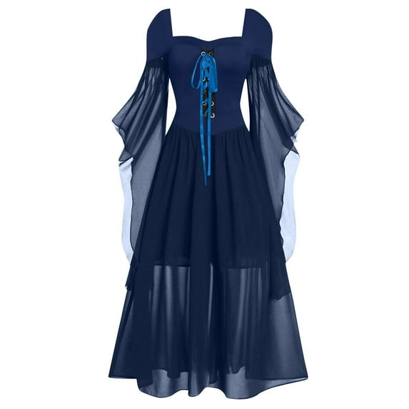 Idoravan Costume party dresses for women Women Plus Size Dresses Cold Shoulder Sleeve Lace up Dresses S