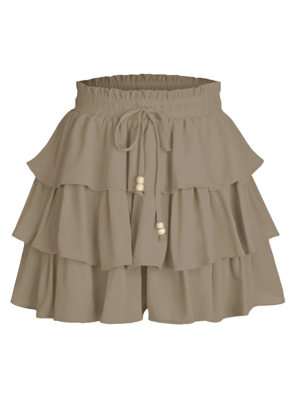 Culottes Shorts for Women Women Casual Pleated Shorts Outfits Shorts Womens Spring and Summer Leisure Solid Color Lace Elastic Waist Lace Three-Layer Cake Skirt Pants