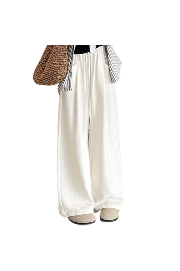 Drawstring Pants for Women Women's Solid Color Spring-summer Straight Stretch Denim Pants Women's Dance Versatile Trousers Black S