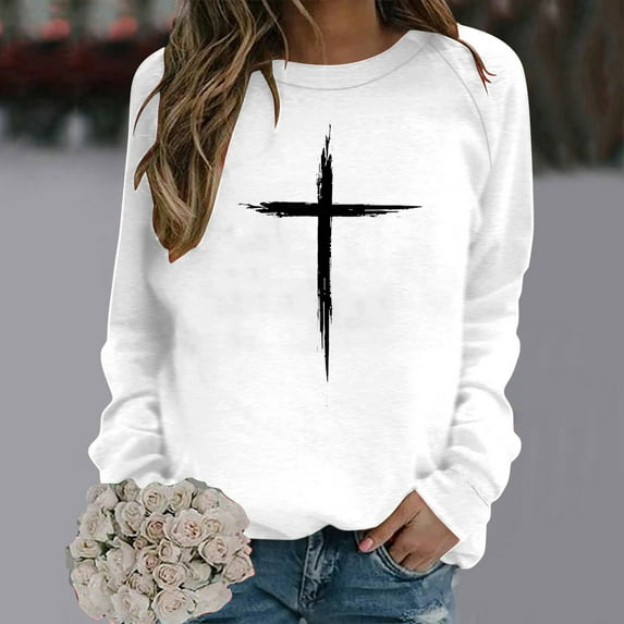 Idoravan Easter Fashion Women's Casual Long Sleeved Round Neck Printed Women's Sports Shirt Tops