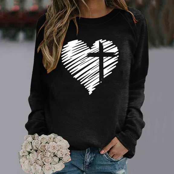 Idoravan Easter Clearance Fashion Women's Casual Long Sleeved Round Neck Printed Women's Sports Shirt Tops