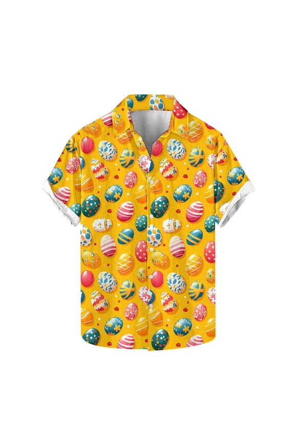 Easter Shirts for Men Button Down Print T-Shirt Men's Easter Printed Shirt Button Up Shirt