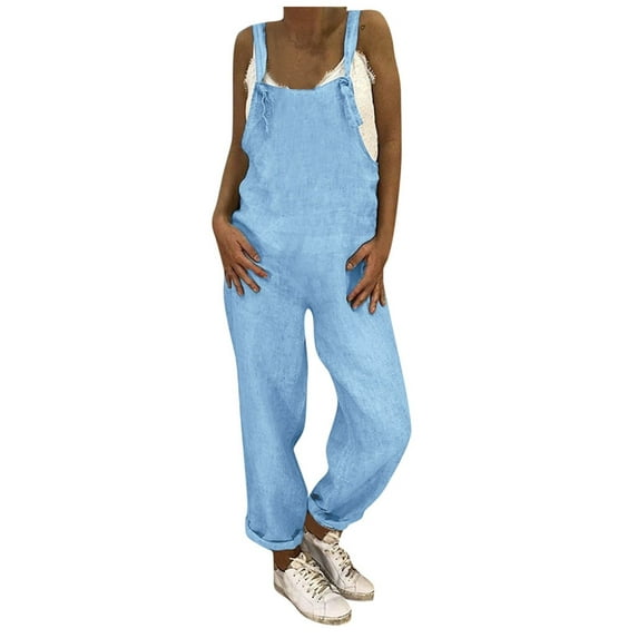 Idoravan Fashion Jumpsuit for Women Sleeveless Women Plus Size Overalls Casual Loose Dungarees Romper Baggy Playsuit Jumpsuit