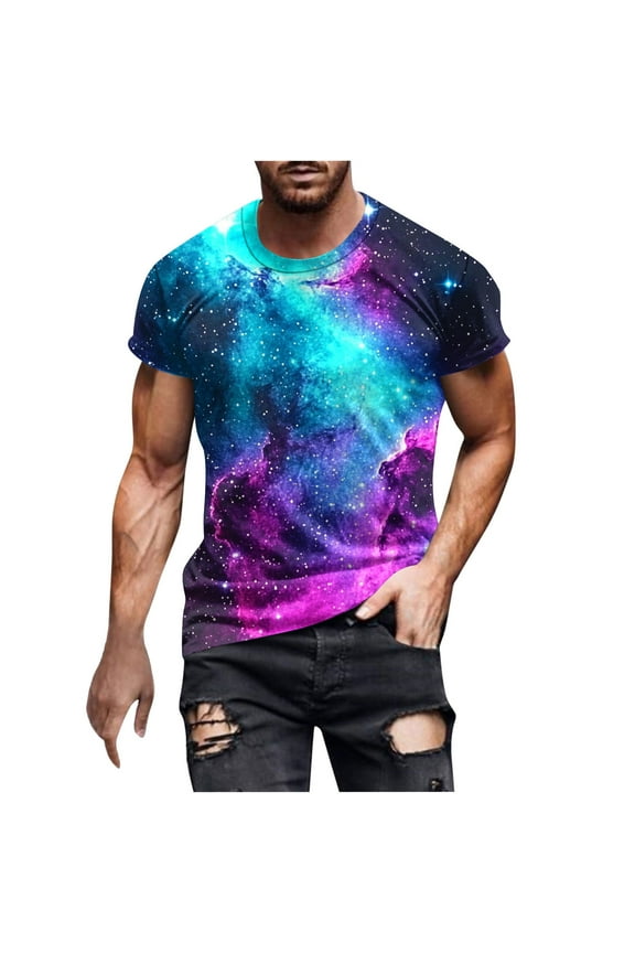 Fashion Shirts for Men 2025 Mens Graphic T Shirts under $10.00 Men's Casual Sky Printed Round Neck Short Sleeved T-shirt Top
