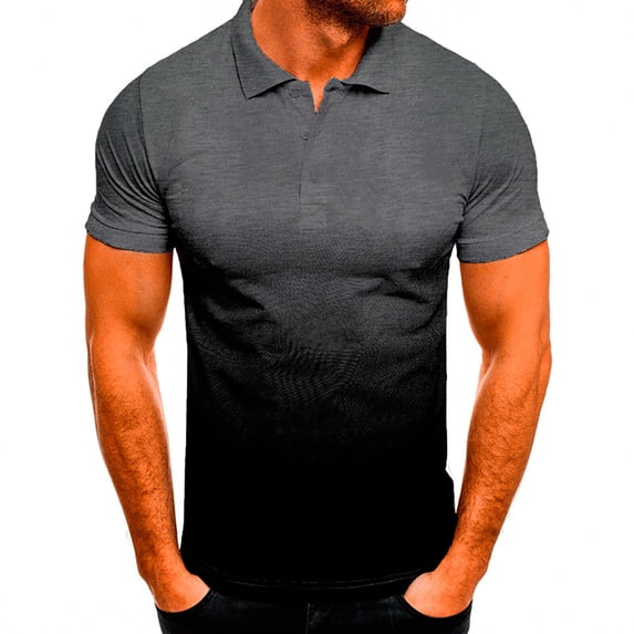 Idoravan Fashion Shirts for Men 2025 Trendy Mens Clothes on Clearance under $10.00 Men's Casual Sports T-shirt Lapel Gradient Short-sleeved