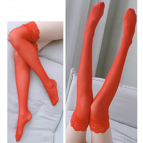 Idoravan Fishnet Stockings for Women Plus Size,Women Extra Long Satin Lace Thigh High Lingerie Stockings Over The Knee High