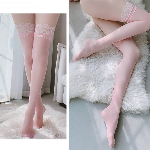 Idoravan Fishnet Stockings for Women Plus Size,Women Extra Long Satin Lace Thigh High Lingerie Stockings Over The Knee High