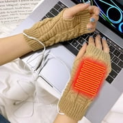 IDORAVAN Heated Gloves for Men Women Rechargeable ,Winter Women's Coldproof and Warm Electric Half Finger Knitted Gloves Single Sided Constant Temperature Heating Gloves Yellow